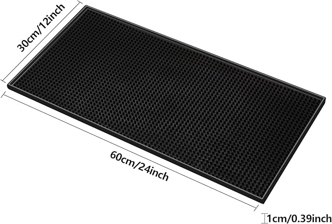 Large Rubber Bar Mat 24"x12" 1cm Thick, Durable Non-Slip Bar Mats for Bartending, Spill Mats for Counter Top，Kitchen, Coffee Bar, Restaurant, Dish Drying Mat, Glass Drying Mat, 2 Packs Black