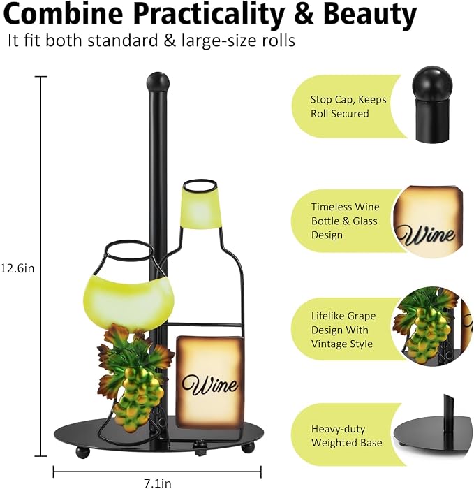Wine Lovers Gifts - Metal Wine Paper Towel Holder Countertop with Solid Weighted Base, Farmhouse Kitchen Decor, Rustic Country Vintage Decoration Organization