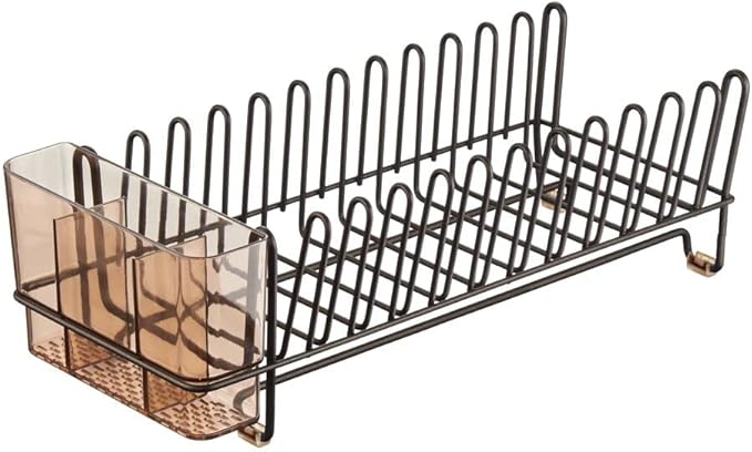 mDesign Dish Tray - Practical Draining Rack for Sink - Great Draining Rack - Up to 12 Plates and Cutlery - Bronze