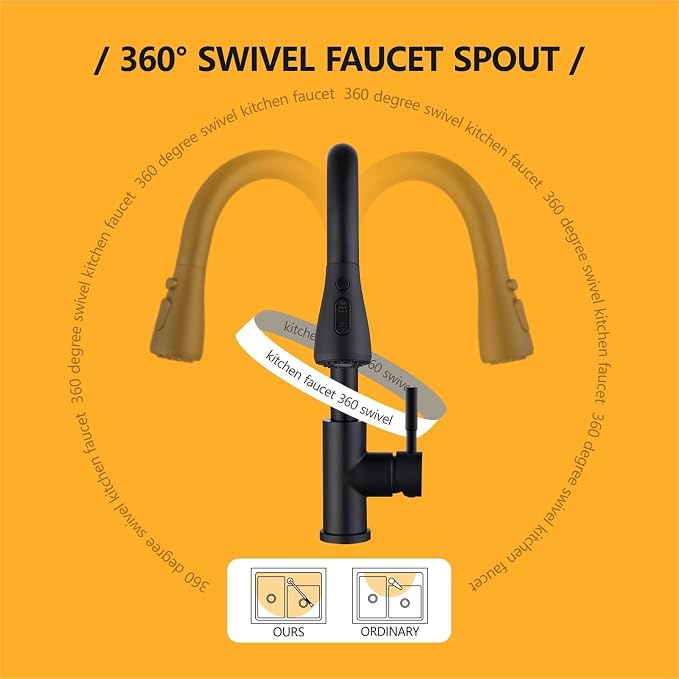 Hiqufet Black Kitchen Faucet with Pull Down Sprayer | Leak-Proof, Fingerprint Resistant Stainless Steel, Single Hole Setup, Single Handle Control