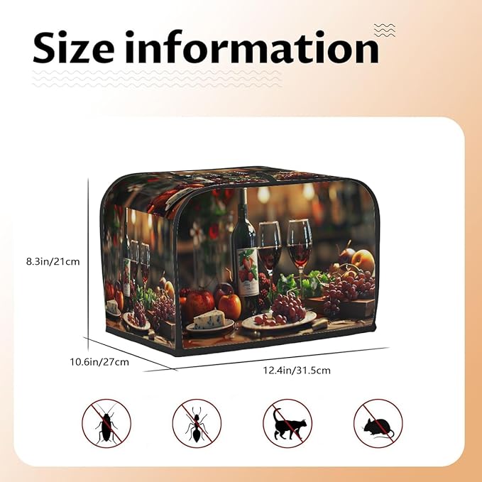 Fruit Apple Grape Wine Toaster Cover 4 Slice Dust and Fingerprint Protection Toaster Bread Maker Covers Washable Kitchen Small Appliance Covers for Kitchen Accessories Decor Bakeware Women Gift