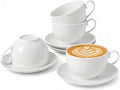 4pcs White Coffee Cups with Saucers, 12oz Ceramic Cappuccino Cups, Microwave & Dishwasher Safe, for Home, Cafe
