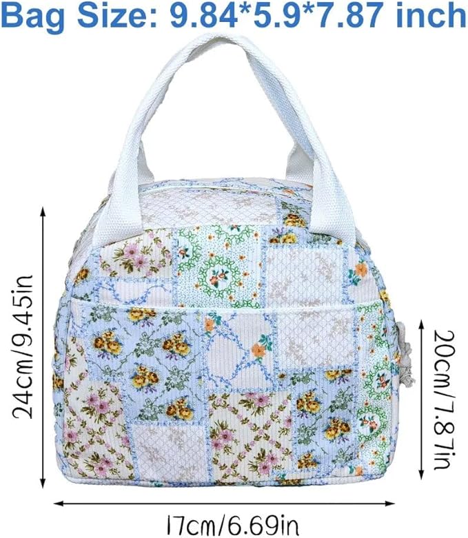 Lunch Box for Women, Reusable Insulated Lunch Box Floral Tote Bags Corduroy Totes for Women Office Work Travel Picnic