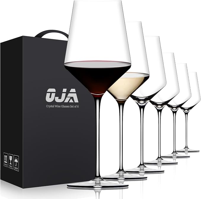 Red Wine Glasses Set of 6, Premium Crystal Wine Glasses Hand Blown, 15 oz,Thin Rim,Long Stem,Perfect for Red or White,Daily Use,Unique Wedding Anniversary or Birthday Gift
