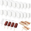 Mototo 12 Set Silicone Popsicle Molds White Ice Cream Mould 4 Cavity Ice Lolly Mold White Oval Cake Pop Mold with 300 Pieces Wooden Sticks for DIY Ice Cream Popsicle Cake
