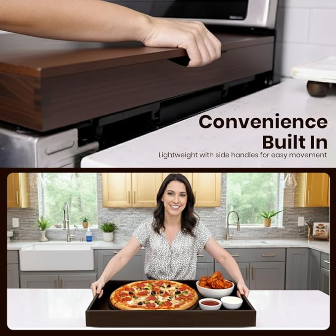 Wood Stove Top Cover Noodle Board for Gas Stove | Wooden Stovetop Cover Cutting Board | Butcher Block Stove Cover with Handles for Electric and Gas Burners | Kitchen Counter Space Saver