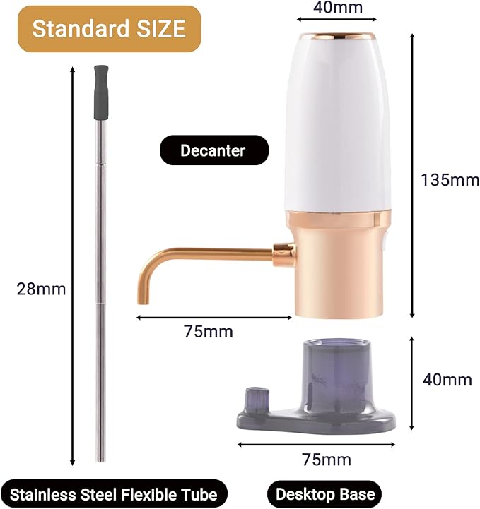 Electric Wine Aerator Decanter Pourer Automatic Dispenser with USB Rechargeable Retractable Tube for Wine Lovers