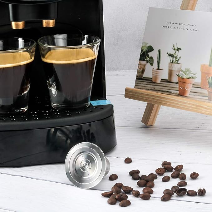 Stainless Steel Coffee Capsules Compatible with L'OR Barista LM8012 / 60 I Refillable Coffee Capsule, Reusable espresso pods Coffee Capsules, Measuring Spoon + Brush with Tamper (Big + Small