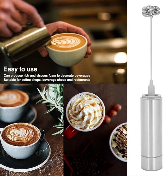 Stainless Steel Electric Milk Frother, Handheld Egg Beater Mixer, Double Spring Mixing Head, 19000RPM Speed, for Coffee Shops, Restaurants, Home, Includes 2 Detachable