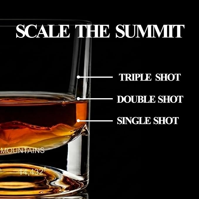 LIITON Rocky Mountains Heavy Crystal Whiskey Glasses Gift Set of 2, Thick Freezable Bourbon Glass 1lb Each, Premium Whiskey Gifts for Men, Frozen Crystal Chills Cocktails, 10 oz
