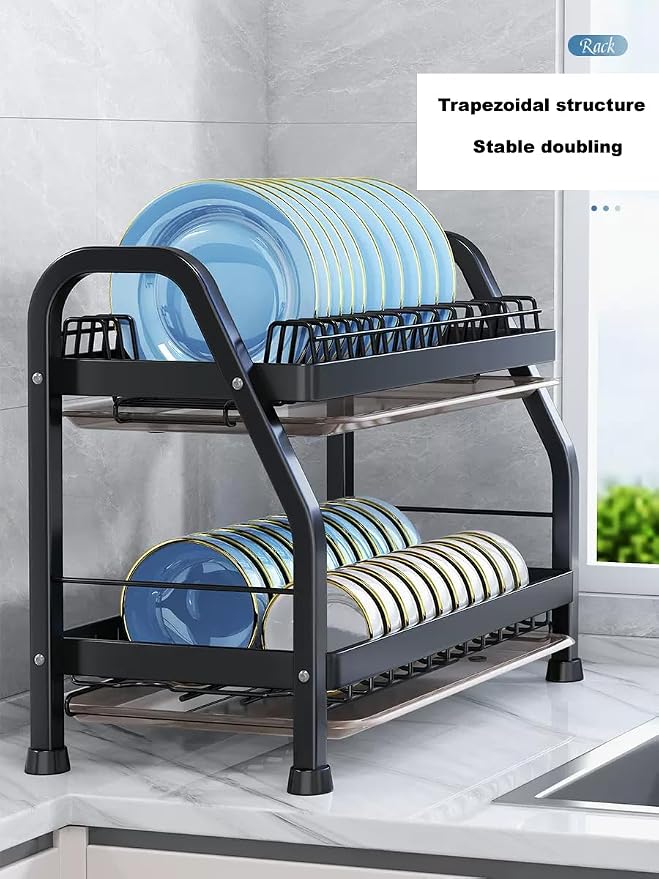 LMingKun Over The Sink Dish Drying Rack,Dish Rack, Dish Dryer Rack, Dish Drain, Black Dish Drying Rack,Snap-On Design 2-3 Tier Small Dish Rack Stainless Steel