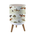 Trash Can with Lid Tradition hunting horse english style landscape seamless pattern Press Cover Round Small Garbage Bin with Wooden Legs Waste Basket for Kitchen Bedroom Nursery 7L/1.8 Gallon