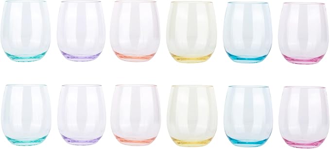 KOXIN-KARLU Classic 18-ounce Acrylic Stemless Wine Glasses, Unbreakable Mixed Drinkware Plastic Tumbler, set of 12 Mutlicolor