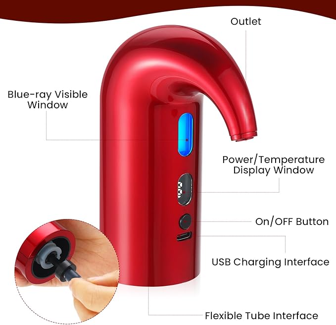 BLUBYEES 3-in-1 Electric Wine Aerator, Decanter & Dispenser Set – USB Rechargeable Automatic Wine Pourer, Ideal Gift for Wine Lovers