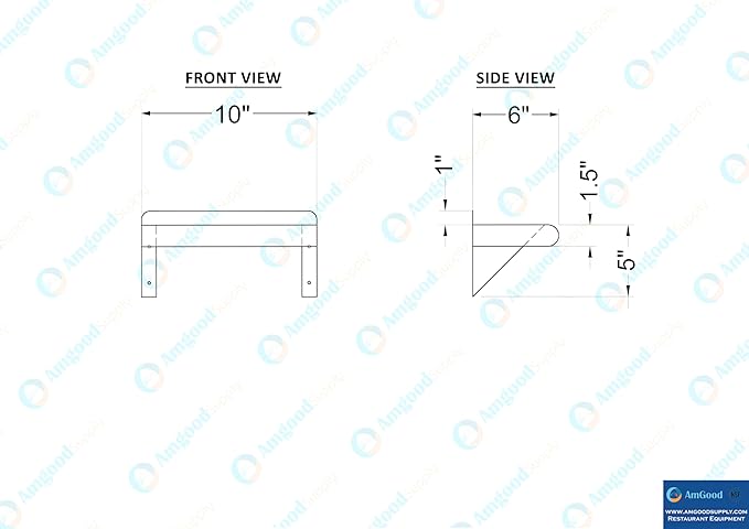 AmGood 6 in. x 10 in. Stainless Steel Wall Shelf | NSF Certified | Appliance & Equipment Metal Shelving | Kitchen, Restaurant, Garage, Laundry, Utility Room