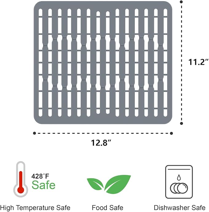GSlife Expandable Dish Drying Rack for Large Sink- Stainless Steel Over the Sink Dish Drainer with Silicone Sink Protector and Locking Knob for Kitchen, 12.8" W x 13.4"-20.5" L, Silver