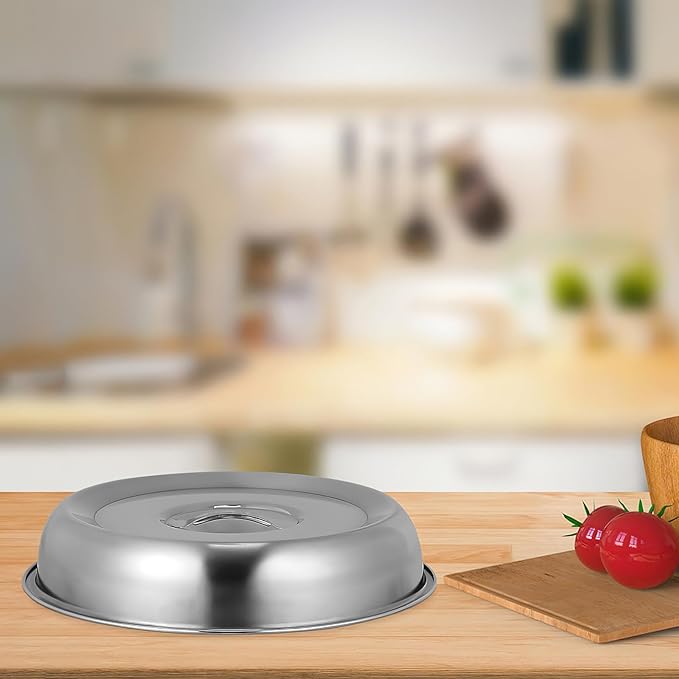 Housoutil Camping Accessories 2pcs Cheese Melting Dome Steel Round Basting Steaming Cover with Handle Food Cover Protector Universal Lid for Pots Pans Skillet Flat Griddle Grill 28cm Indoor Grill