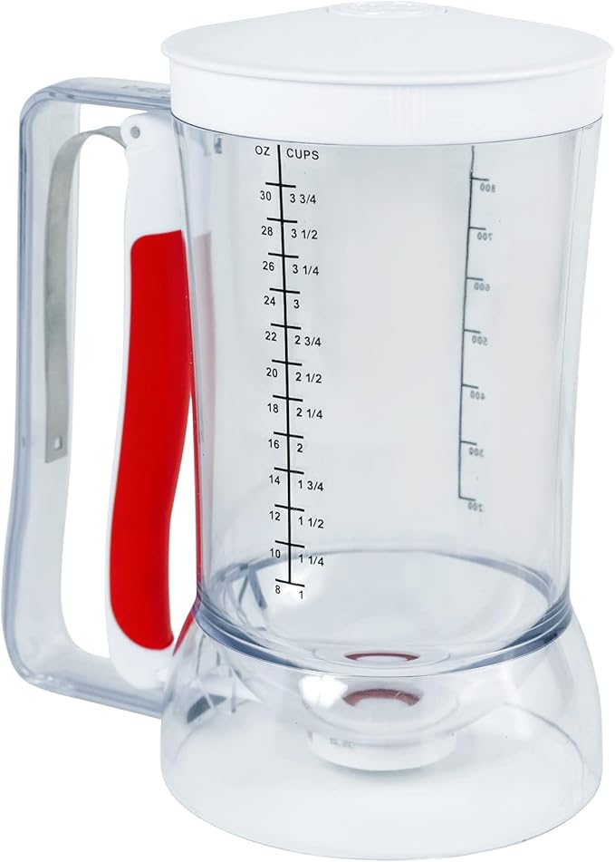 Pancake Batter Dispenser - Kid Friendly & Mess Free Cupcake Batter Dispenser with Squeeze Handle for Precise Portion Control, Also Perfect for Waffles, Crepes, Cakes (4 Cup Capacity)