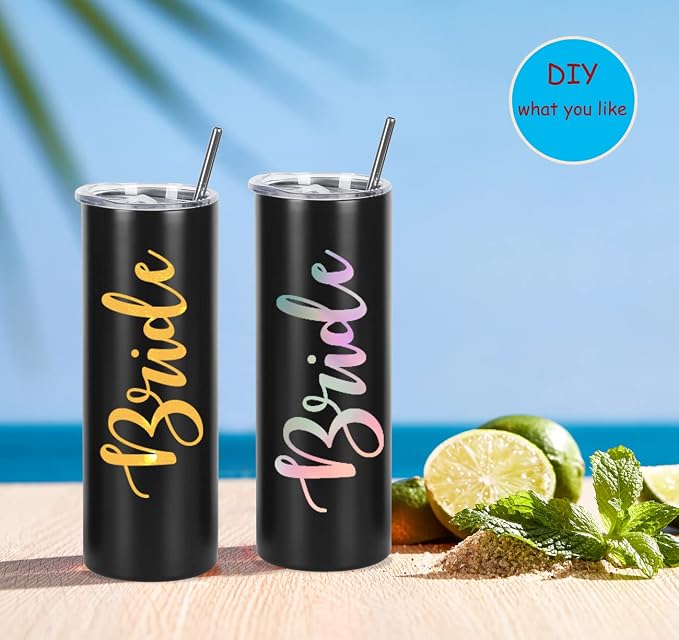 20 Oz Stainless Steel Straight Skinny Tumbler Set (8 Pack), Insulated Slim Thin Travel Cup with Lid, Black