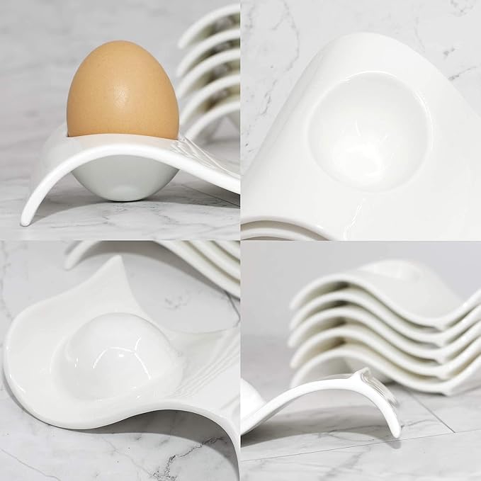 Egg Cups for Soft Boiled Eggs, Ceramic Egg Cup, Soft Boiled Egg Holder 6 + 1 Egg Topper Cutter for Decor/Breakfast/Brunch