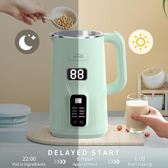 Nut Milk Maker Machine, 28oz Automatic 8-in-1 Quiet Operation Soy Milk Maker, Homemade Almond, Coconut, Juice & Soup, Delay Start/Keep Warm/Self-Cleaning/Boil Water (Cyan)