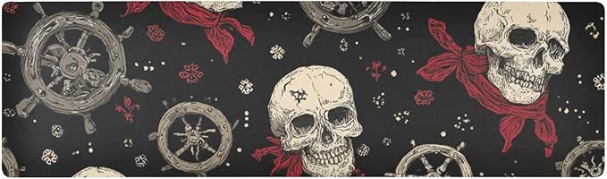 2 in 1 Table Runner Trivet for Hot Pots and Pans Heat Resistant Non Slip Waterproof 39 x 12 Inch Decorative Table Protector for Kitchen Countertop Pirate Skulls Rudders
