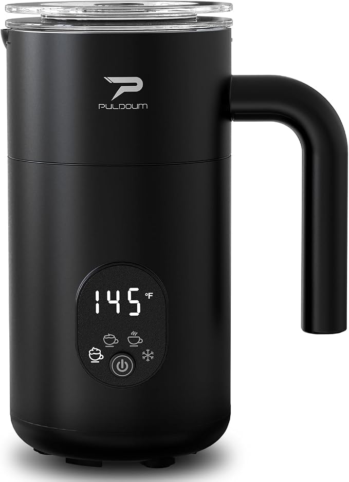 Milk Frother and Steamer 4 in 1 Automatic Coffee Steamer Frother, 11.8OZ / 350ML Warm and Cold Foam Frother for Coffee,Latte, Cappuccino, Macchiato, Hot Chocolate (Black)