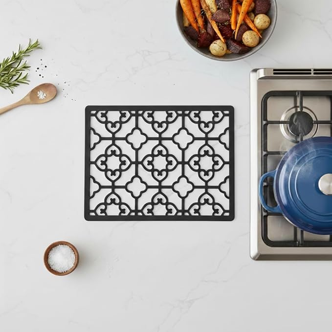 GASARÉ, Extra Large, Thick, Silicone Trivet for Hot Dishes, Pots, and Pans, Heat Resistant Mat for Countertop, Hot Pad for Kitchen, Easy to Clean, 16 x 12 x 3/8 Inches, Black