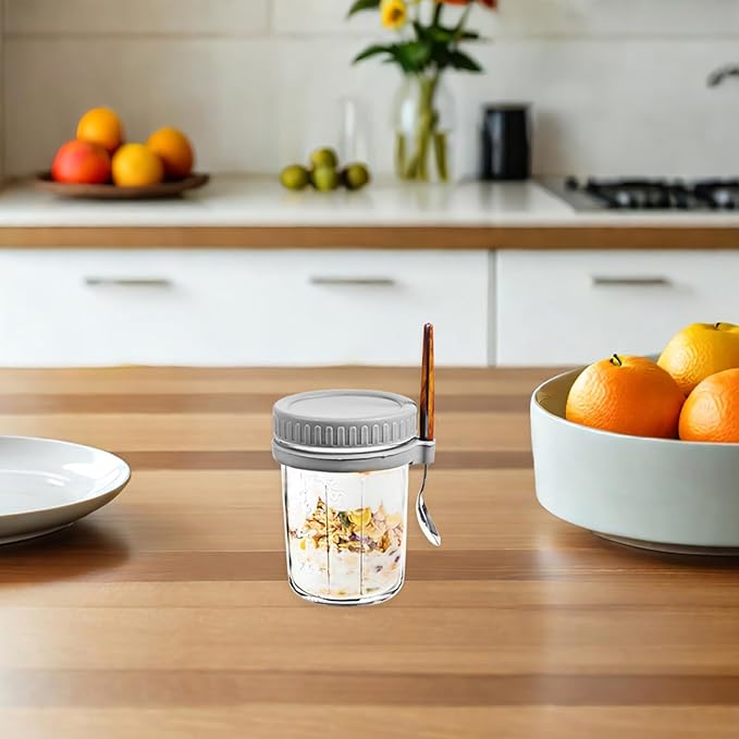 SMASOLO 4pcs Glass Overnight Oats Jars with Spoons 350ml Sealed Yogurt Granola Containers for Portable Breakfast and Meal Prep