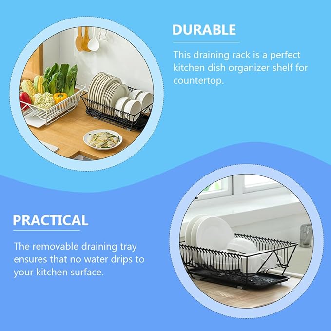 Ipetboom Dish Drying Rack with Utensils Basket and Drainboard, Black Metal Kitchen Dish Drainer Holder for Countertop Storage Over Sink Use