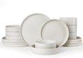 Famiware Star Dinnerware Set with Pasta Bowls, Service for 4 (16pcs), Ribbed Stoneware Plates and Double Bowls Dishes Sets - Chip & Scratch Resistant, Microwave & Dishwasher Safe, Matte White