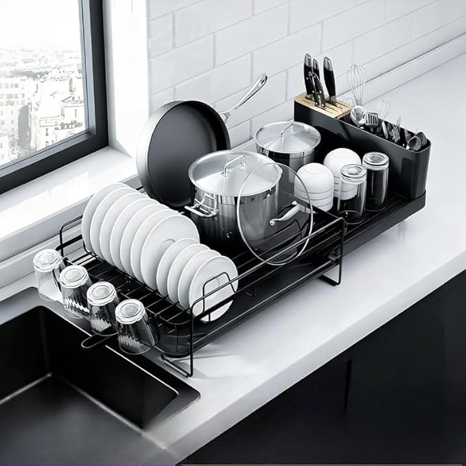 Adjustable Over The Sink Dish Drying Rack, Large Capacity Stainless Steel Kitchen Counter Organizer with Ventilated Design - Rustproof & Space-Saving for Home Cooks