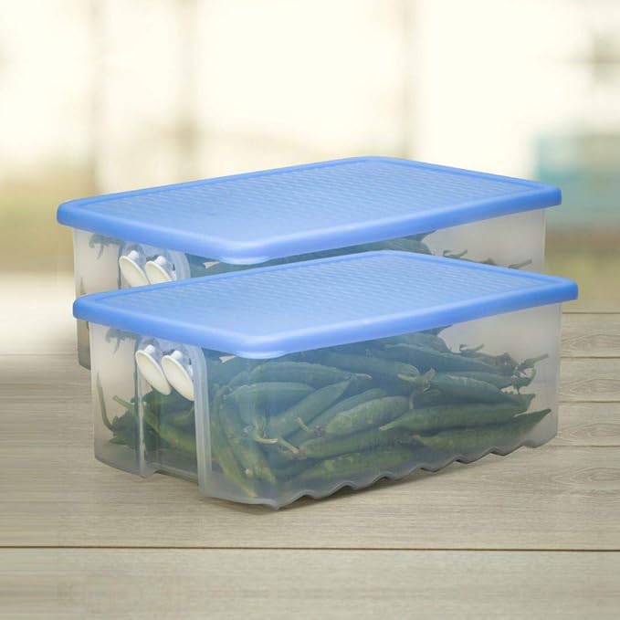 Tupperware Plastic Fruits And Vegetables Storer - 1.6 Litre, 2 Pieces, Blue