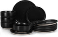 LIANYU Stoneware Dinnerware Sets for 4, 12 Piece Plates and Bowls Set, Ceramic Dishware Dishes for Dining, Scratch Resistant Kitchen Porcelain Plates, Microwave & Dishwasher Safe, Matte Black