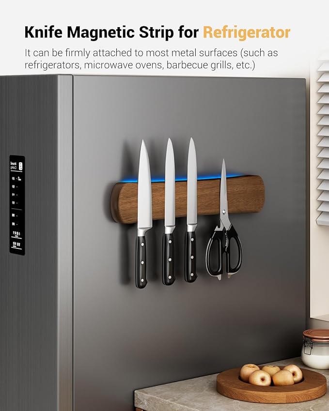 Swaitee Magnetic Knife Holder for Wall, 12 Inch Acacia Wood Magnetic Knife Strip, Kitchen Storage Organizer, Fridge Side Mount, Housewarming Gifts for New Home