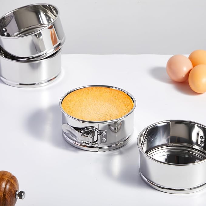Sunnyray 8 Pcs 4 Inch Springform Pan for Baking Mini Cheesecake Pans with Removable Bottom Nonstick Leakproof Round Cake Mold Spring Form Molds for Mini Cheesecake Pizza and Quiches (Stainless Steel)