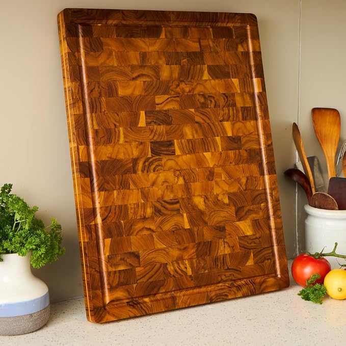 Bearchop Acacia Wood Cutting Board for Kitchen, Wooden Butcher Block with 4-Side Reinforced Bar for Anti Crack/Warp, [17"x13"x1"] Medium End Grain Cutting Boards with Gift Box, Juice Groove, Handle
