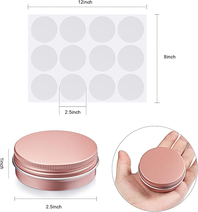Patelai 2 oz Rose Gold Metal Round Tins Aluminum Tin Cans Salve Tins Containers with Screw Lid 10 Sheets Stickers for Salve Spice Candies Balms Candles, 36 Pack (Classic Style)