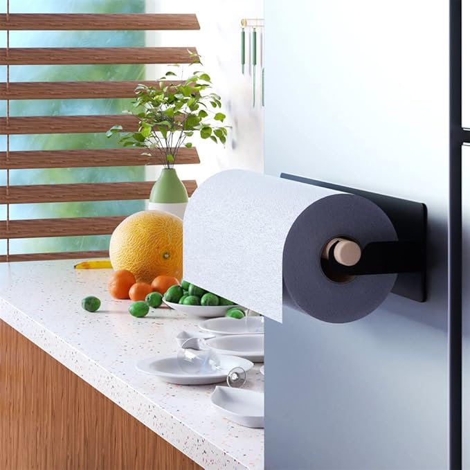 Magnetic Spice Rack Magnetic Paper Towel Holder for Refrigerator Fridge Organizer for Kitchen, Space Saver Container for Kitchen/Apartment, Drill Free, Black