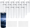 AGH 50 Pack Sublimation Tumblers Blank 20 OZ Straight Skinny Tumbler with Straw, Stainless Steel Double Wall Insulated Tumbler for Tumbler Press Machine