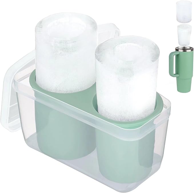 Ice Mold for Stanley Cup, Silicone Ice Cube Tray for Stanley Cup 30oz-40oz, Tumbler Ice Mold with Lid and Bin, Easy Release Cylinder Ice Cube Mold, 1 Pack, Eucalyptus