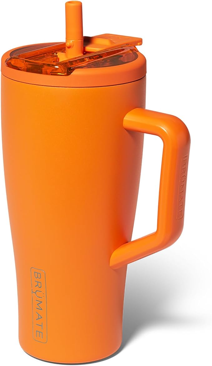 BrüMate Era Flip 30oz Tumbler with 100% Leakproof Covered Straw Lid | Hygienic Covered Straw | Insulated Stainless Steel Water Bottle with Handle | Cup Holder Friendly | BPA-Free (Clementine)