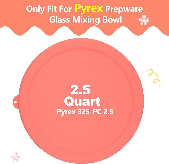 Silicone Replacement Lids for Pyrex Smart Essentials Prepware 325 Rimmed Glass Mixing Bowl, Food Grade Silicone, Sturdy & Durable Cover, Dishwasher & Microwave Safe - 1 Pack