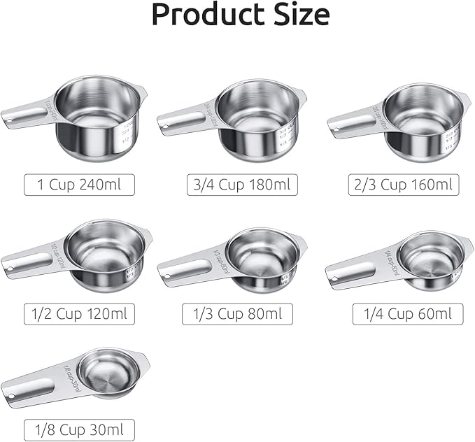 U-Taste 18/8 Stainless Steel Measuring Spoons Set of 6 and Measuring Cup Set of 7 for Dry and Liquid Ingredient with Engraved Measurement