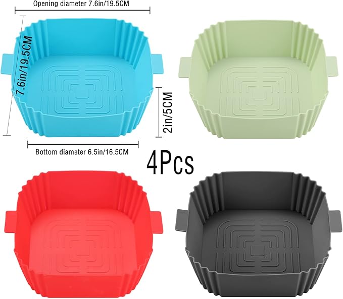 200Pcs Air Fryer Liners Disposable,LYHOLKEER 8inch Round Air Fryer Paper Liners for 5 5.5 6 6.5 7 7.5 8QT Air Fryer and 4Pcs Square Air Fryer Silicone Liners Reusable for 3-6 qt,Parchment Paper