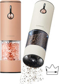 Electric Pepper Grinder and Salt Mill Set - Large Capacity USB Rechargeable Automatic Grinder with Dual LED Lights, One-Handed Operation & Slide Cover - Brushed Stainless Steel