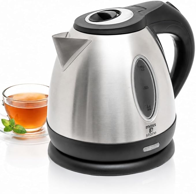 Moss & Stone 1.2L Stainless Steel Small Electric Kettle, Cordless 1500w Fast Boiling Pot, Portable Hot Water Electric Tea Kettle With Boil Dry Protection & Auto Shut-Off