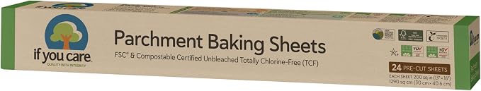 If You Care Parchment Paper Baking Sheets – 12 Pack of 24-Count Precut Liners - Unbleached, Chlorine Free, Greaseproof, Silicone Coated – Standard Size – Fits 12.5” x 16” Pans