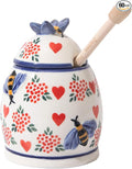 ZOOBEE Ceramic Honey Pot with Dipper and Lid, 10oz Microwave-safe Honey Container, Lead-Free Honey Dispenser for Kitchen-Crazy Love