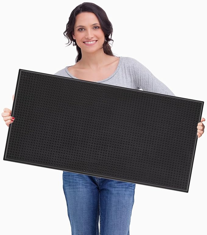 Large Rubber Bar Mat 24"x12" 1cm Thick, Durable Non-Slip Bar Mats for Bartending, Spill Mats for Counter Top，Kitchen, Coffee Bar, Restaurant, Dish Drying Mat, Glass Drying Mat, 2 Packs Black